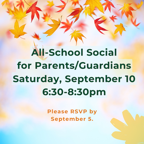 All-School Social for Parents/Guardians, Sept. 10